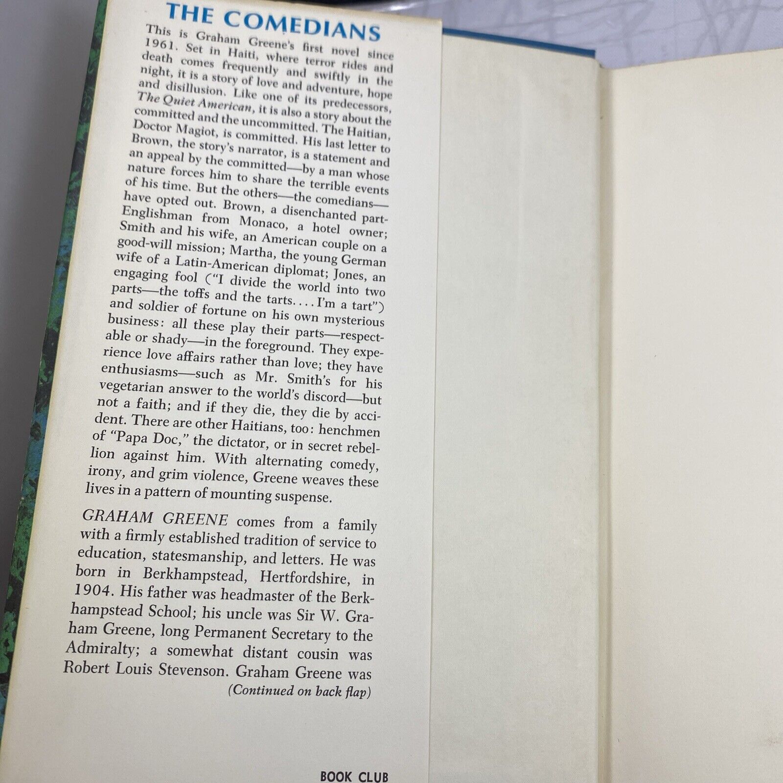 The Comedians / Graham Greene / 1966 Viking Press Book Club Edition Good!