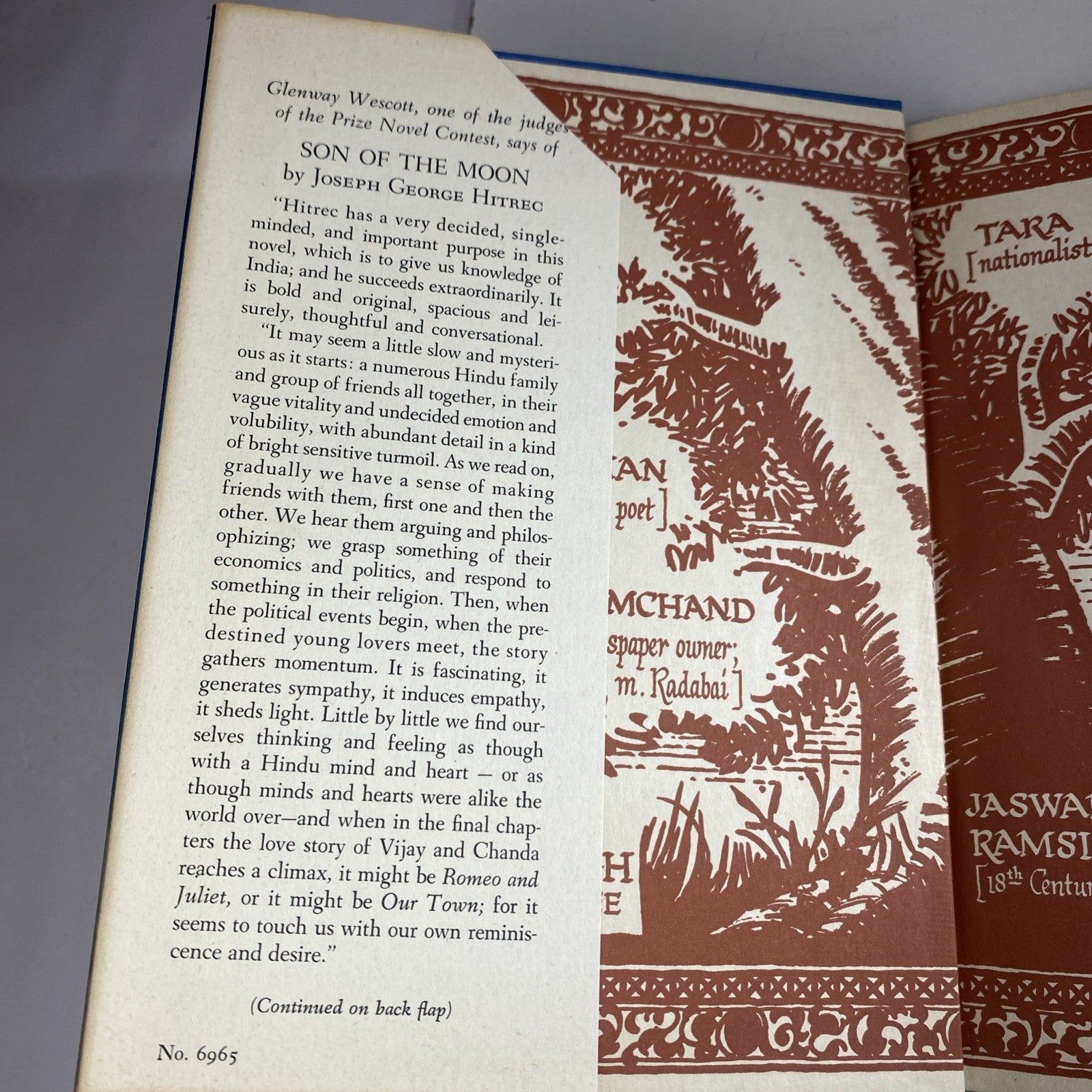 India Novel Son of the Moon by Joseph George Hitrec HCDJ 1948 1st edition Print