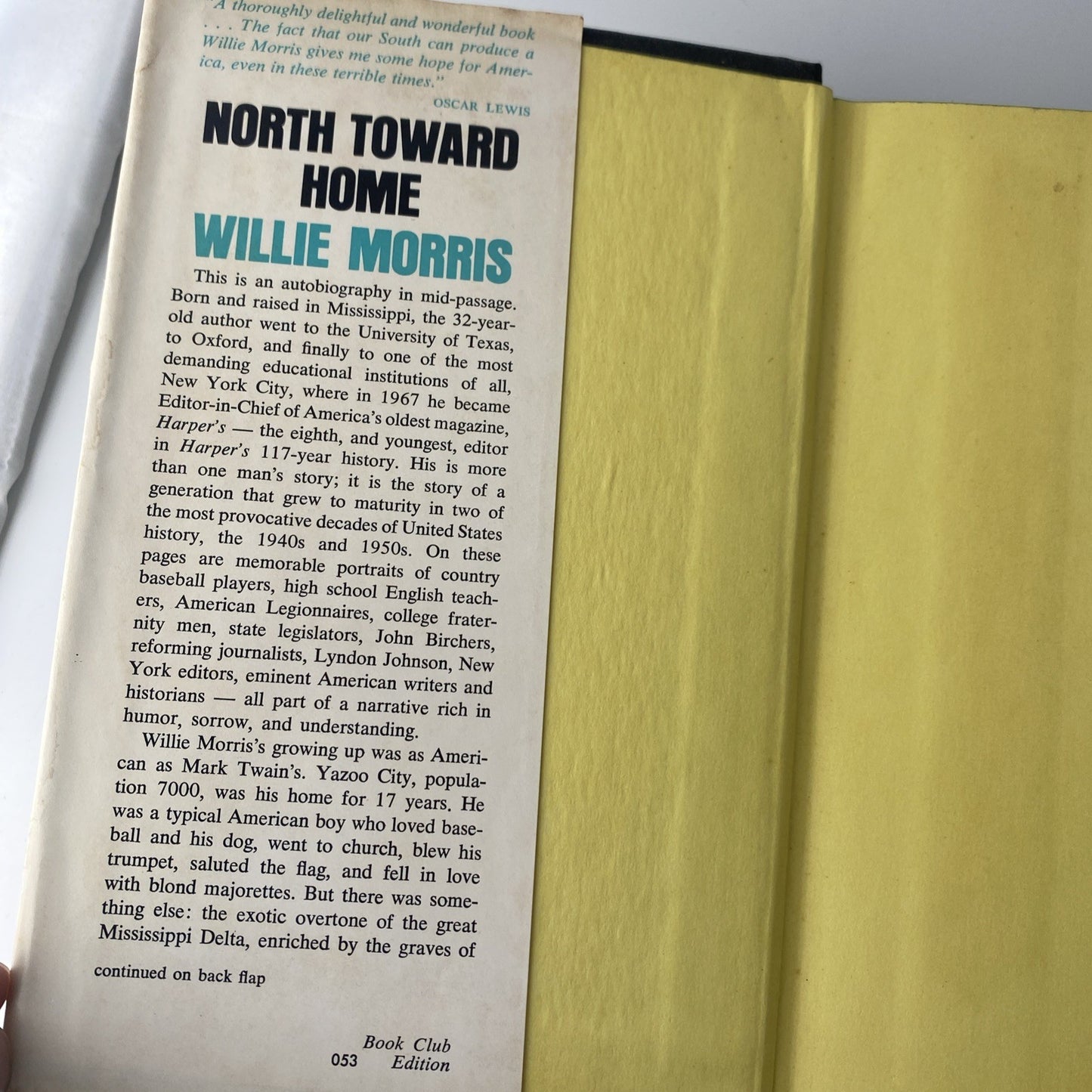 North Toward Home by Willie Morris HC w/ DJ Book Club Edition Vintage Novel