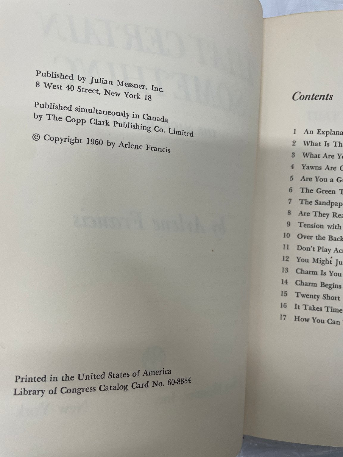 That Certain Something by Arlene Francis 1960 Book Club Edition VTG Self Help