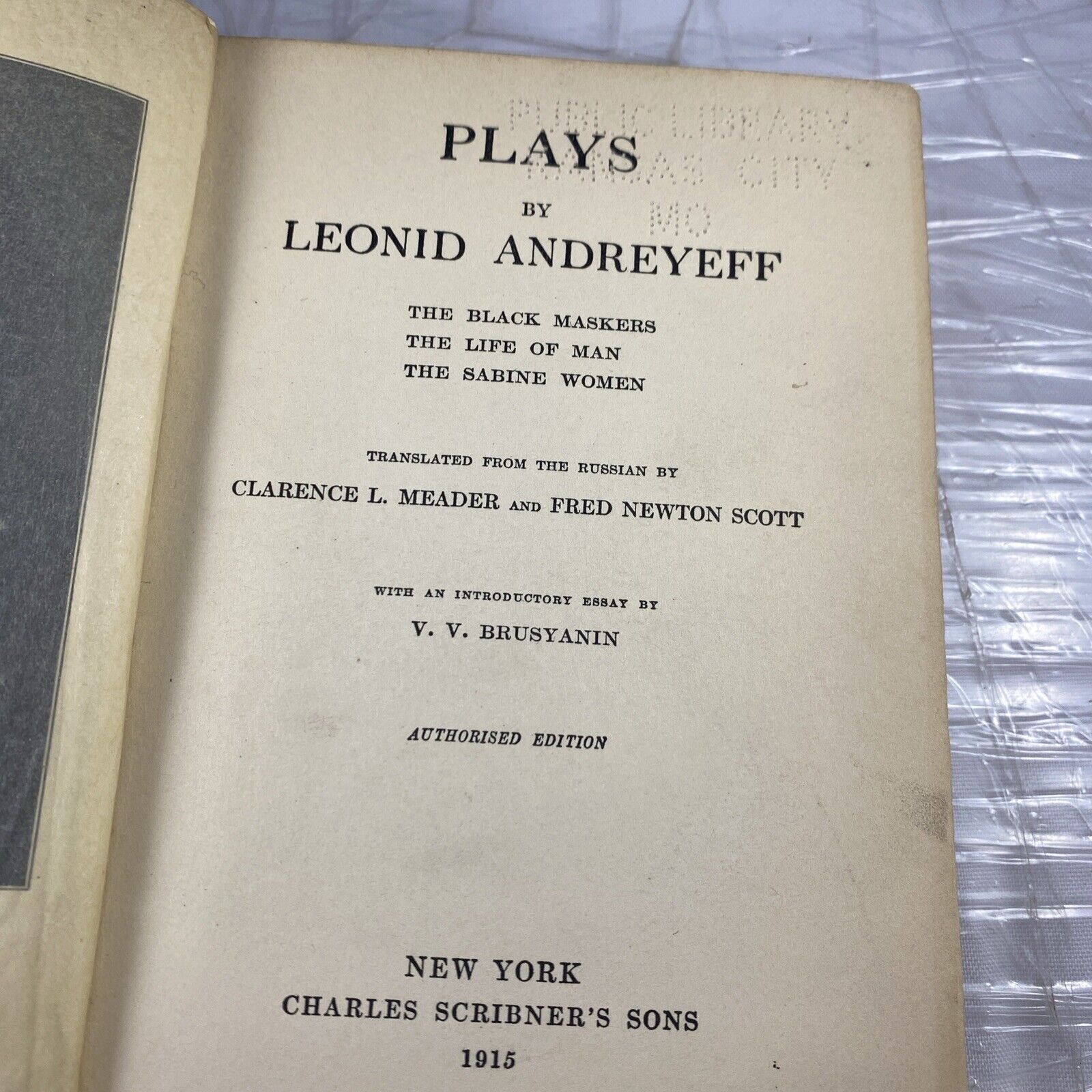 PLAYS OF LEONID ANDEYEFF Meader Scott Scribner 1915 1st Ed Unique Ex Lib Rebind