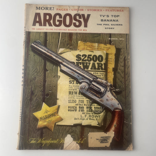 1957 MARCH ARGOSY MAGAZINE - THE MAGNIFICENT AMERICAN .44 COVER - SP 6187A