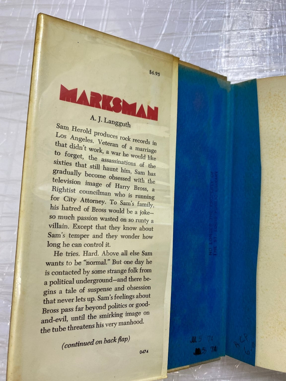 Marksman A.J. Langguth 1974 First Edition Political Suspense Harper & Row