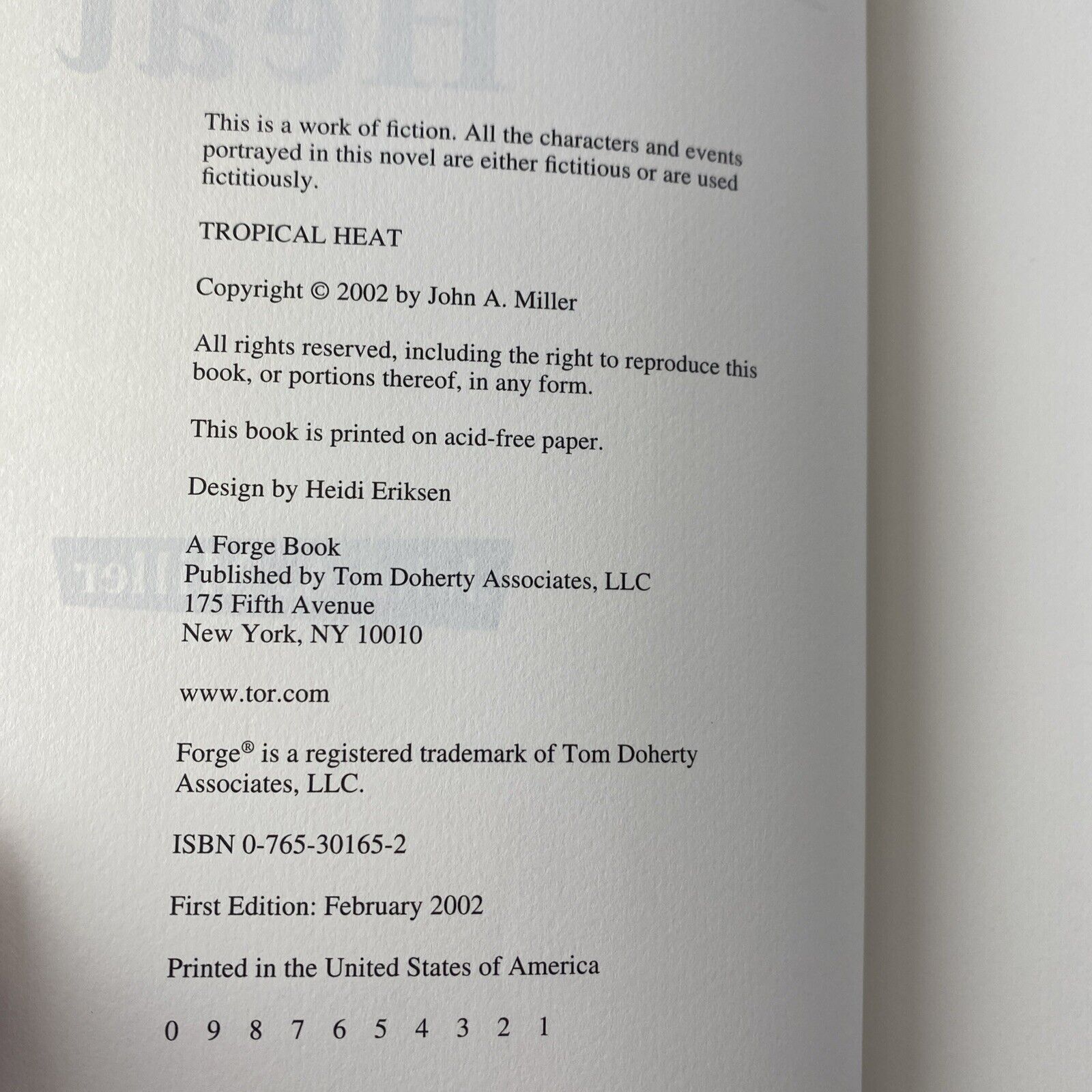 Tropical Heat Miller, John A.  Very Good Fiction Novel