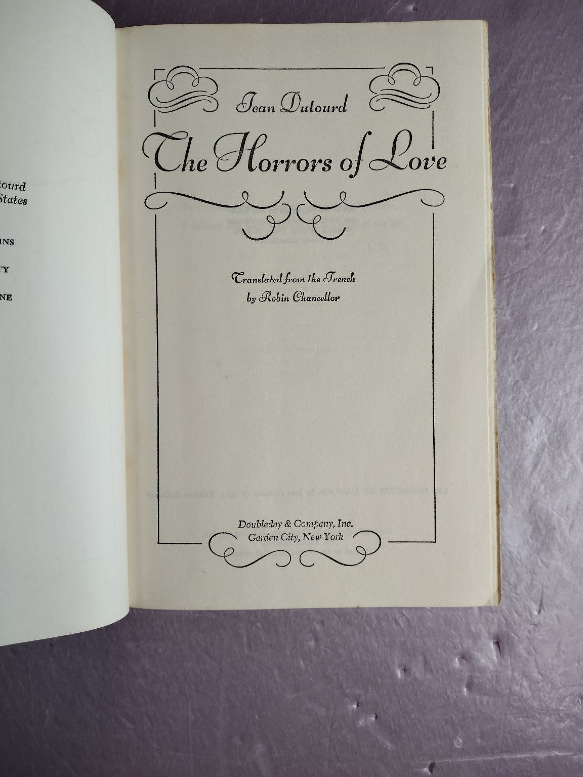 Horrors of Love Jean Dutourd 1967 First Edition Doubleday Novel Fiction