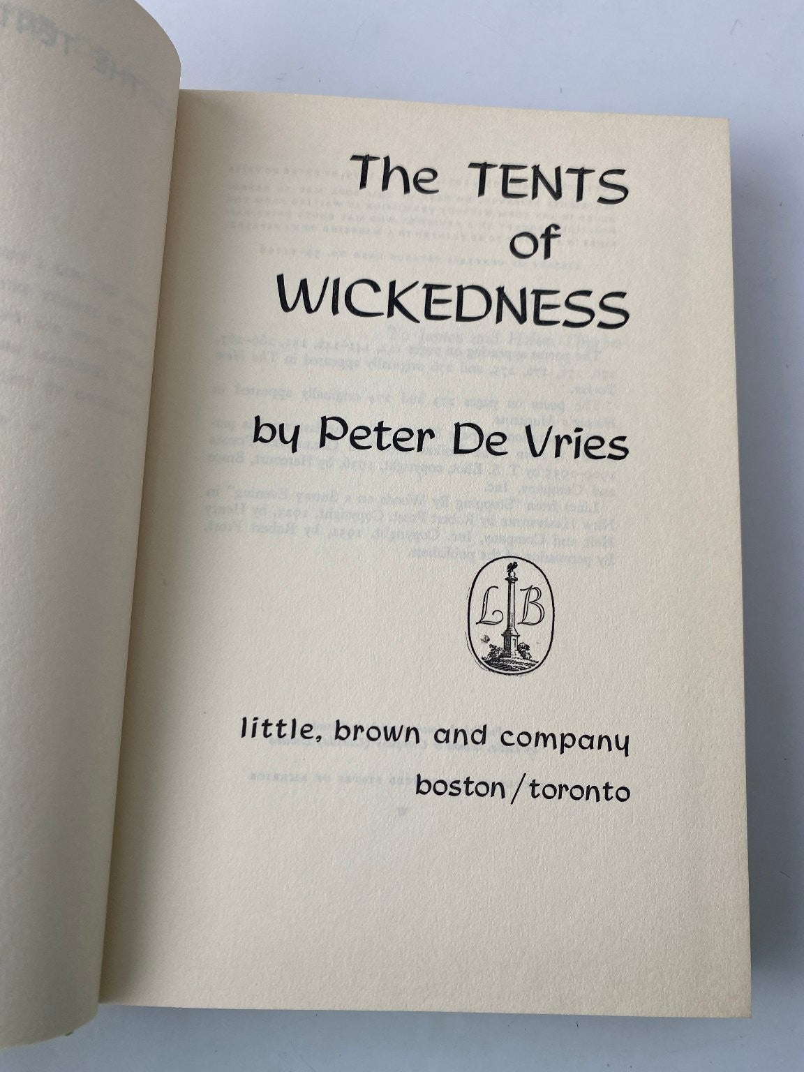 The TENTS of WICKEDNESS Peter De Vries 1959 First Printing Novel Little Brown