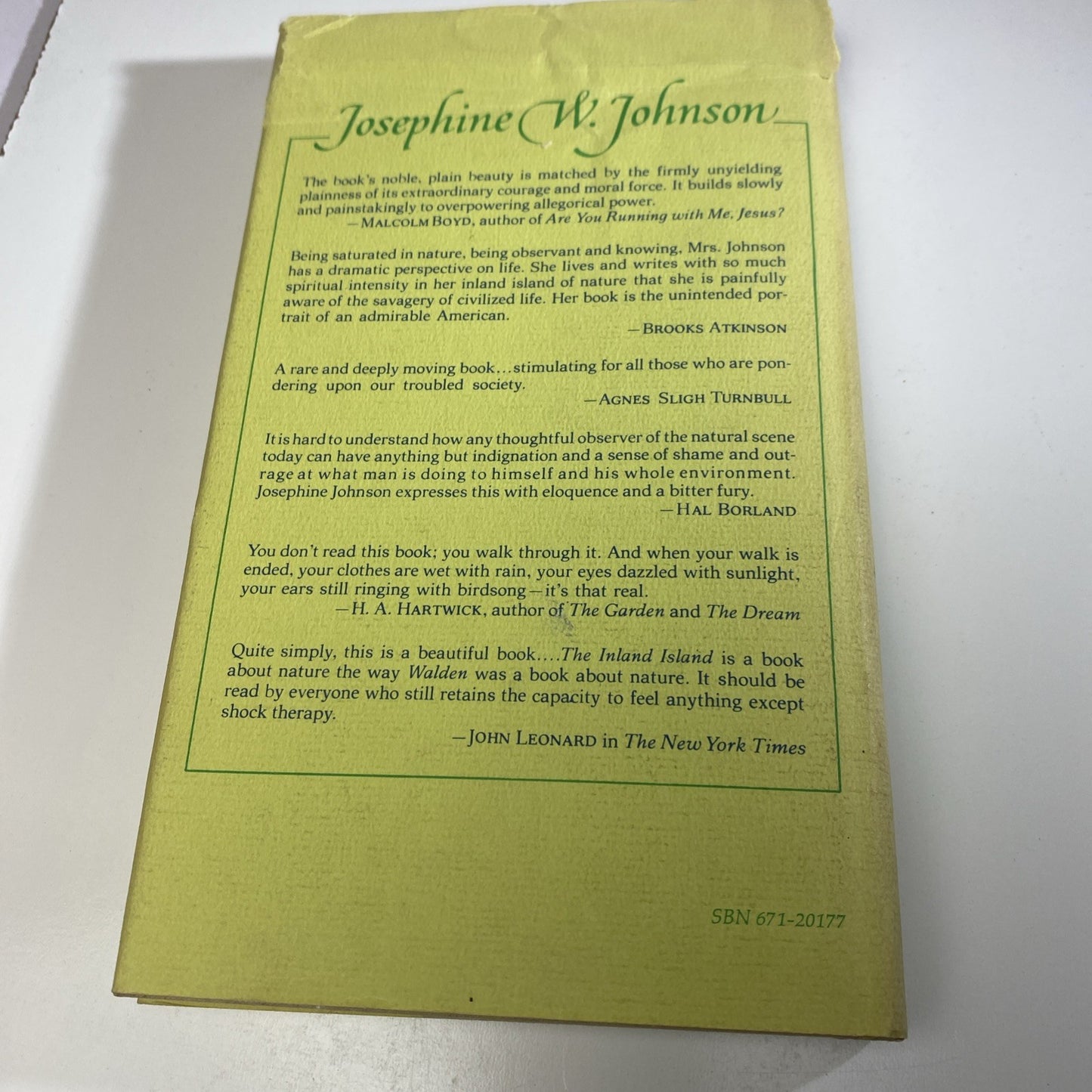 The Inland Island by Josephine W. Johnson 1969 1st Edition 4th Print w/ Jacket