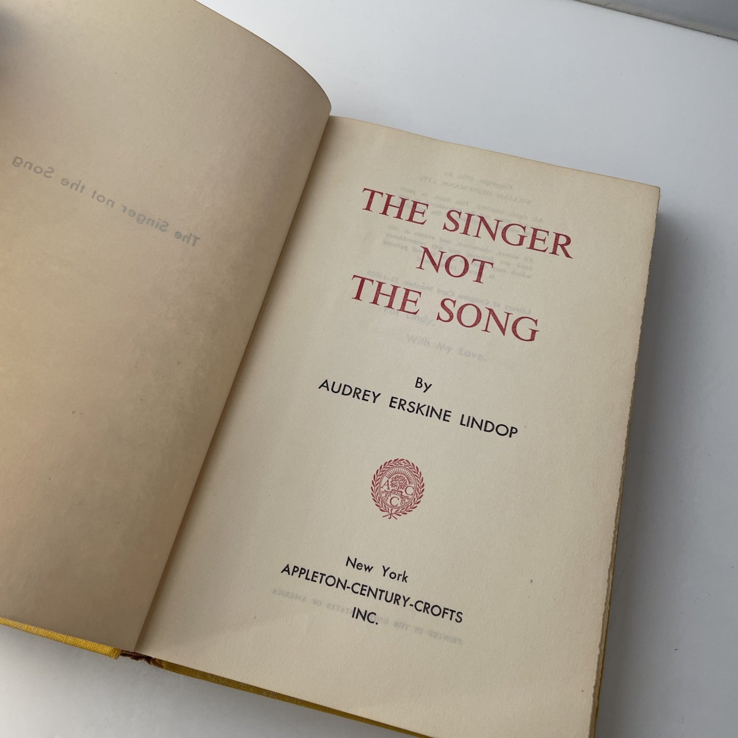 The Singer Not the Song 1953 Audrey Erskine Lindop Book Club Edition