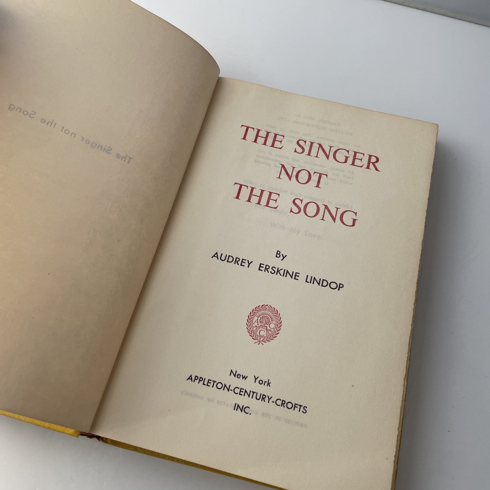 The Singer Not the Song 1953 Audrey Erskine Lindop Book Club Edition
