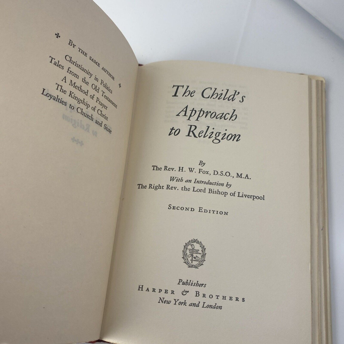 The Child's Approach to Religion, H.W. Fox, 1945, 2nd Ed, HC/DJ  (T0920)