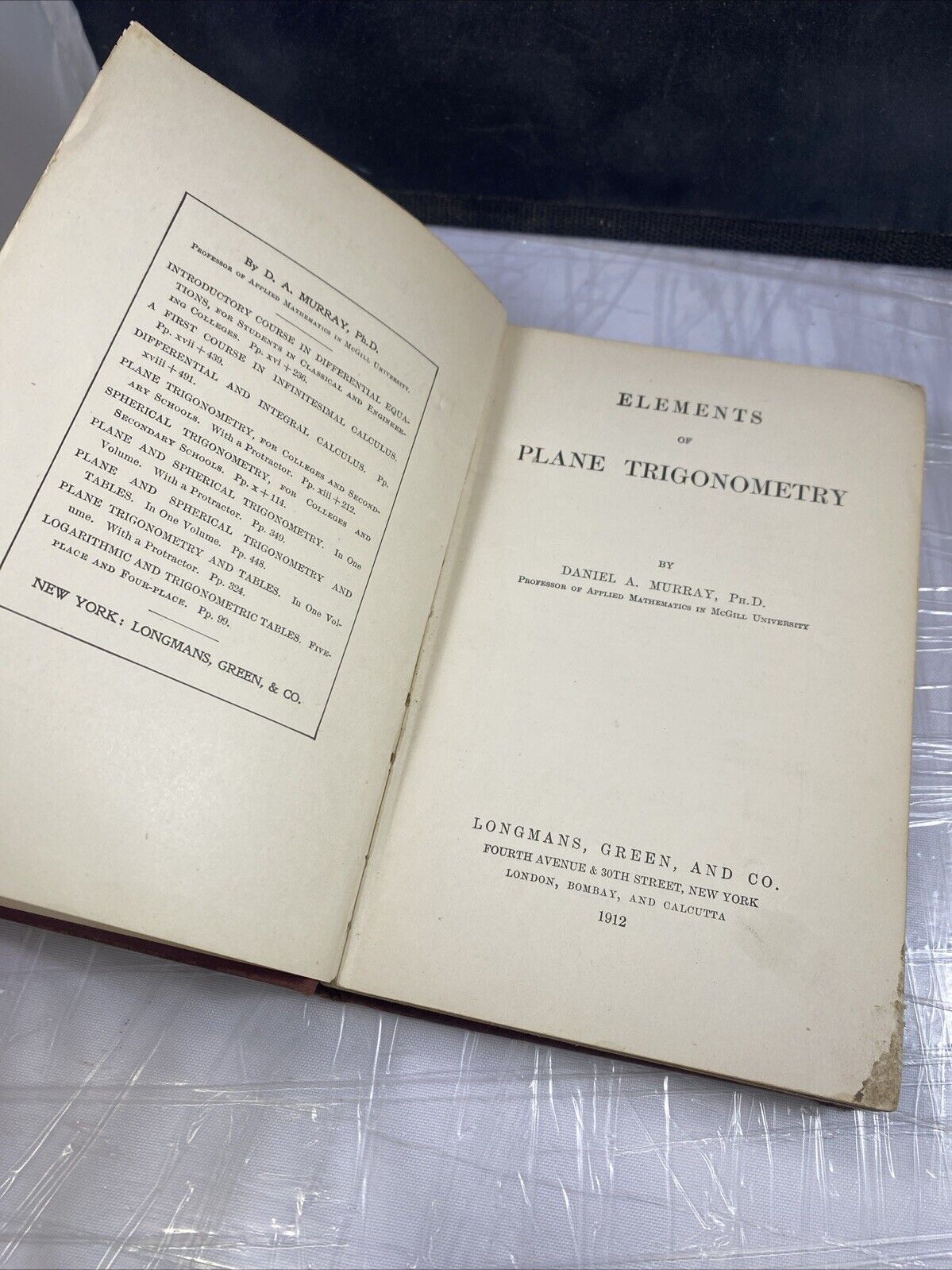 Elements Of Plane Trigonometry -Daniel Murray - 1912- Hardcover Antique Accptble