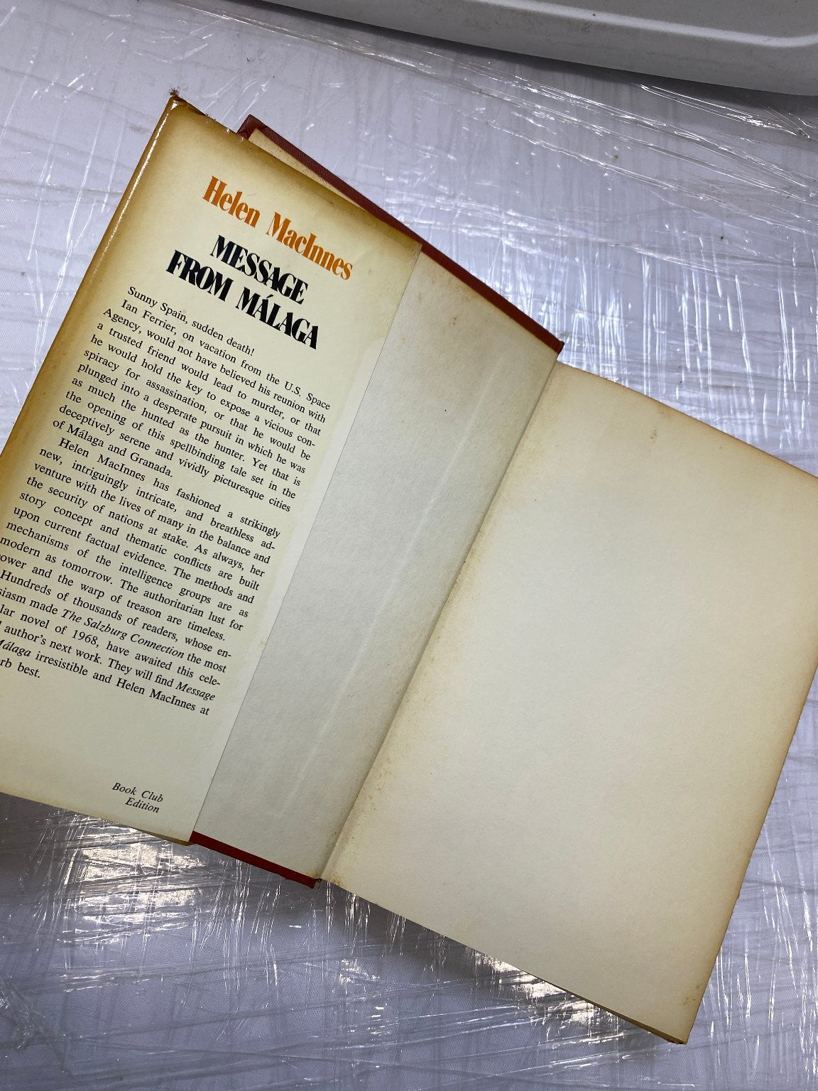 Message From Málaga Helen MacInnes 1971 Book Club Edition Spy Thriller