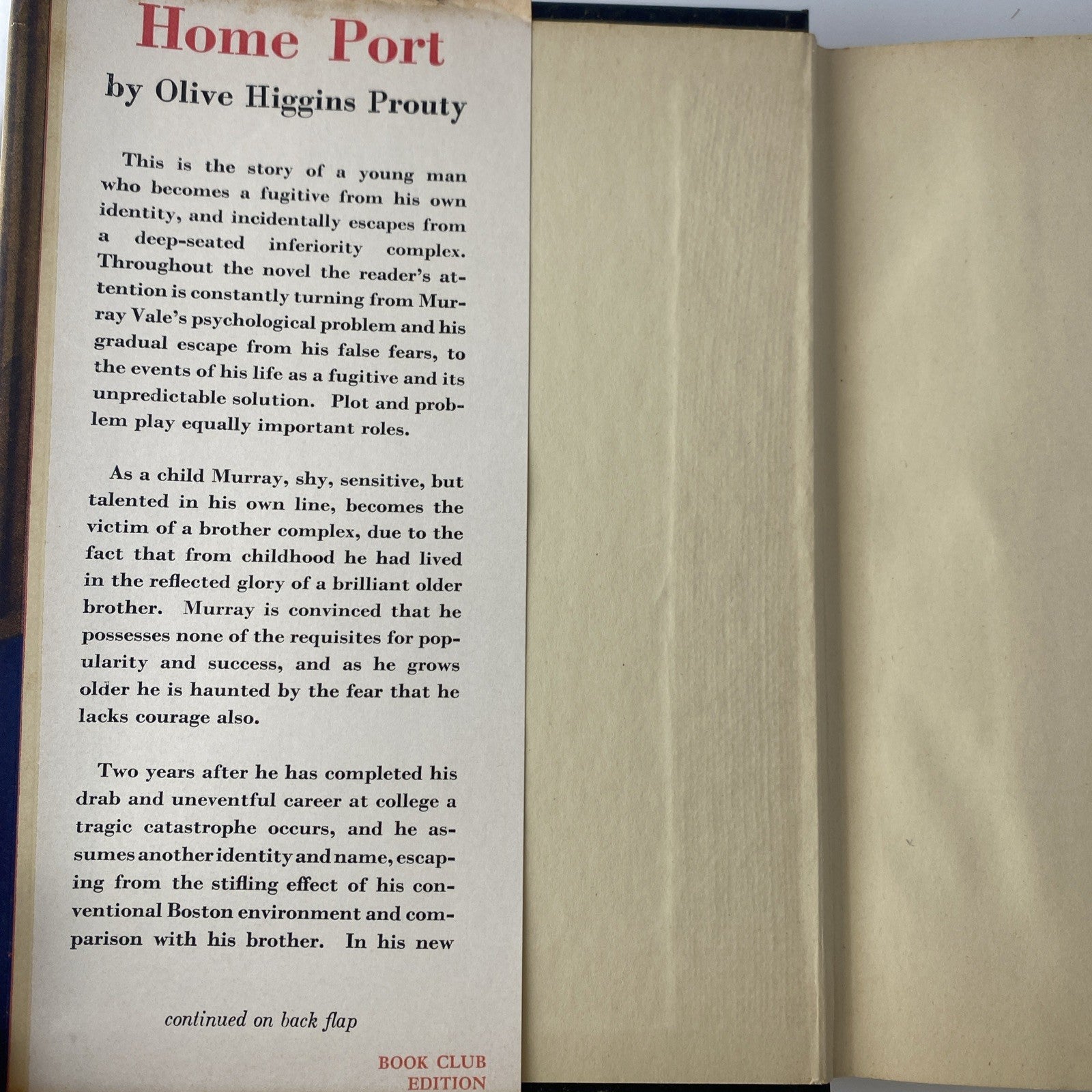 Home Port by Olive Higgins Prouty 1947 HC BCE Vintage 40s Novel Red Small