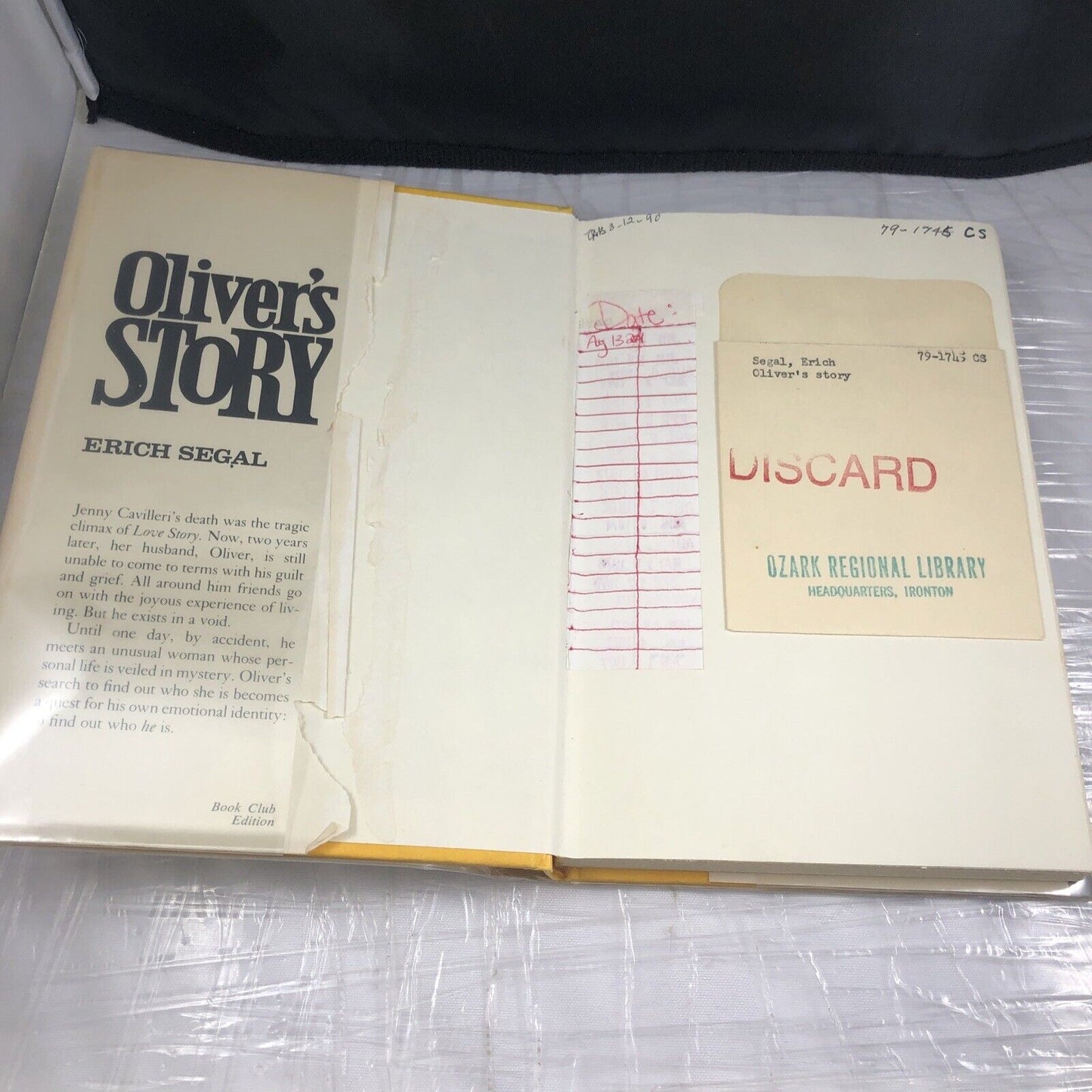 1977 Hardcover OLIVER'S STORY Sequel to Love Story Erich Segal Book Club Edition