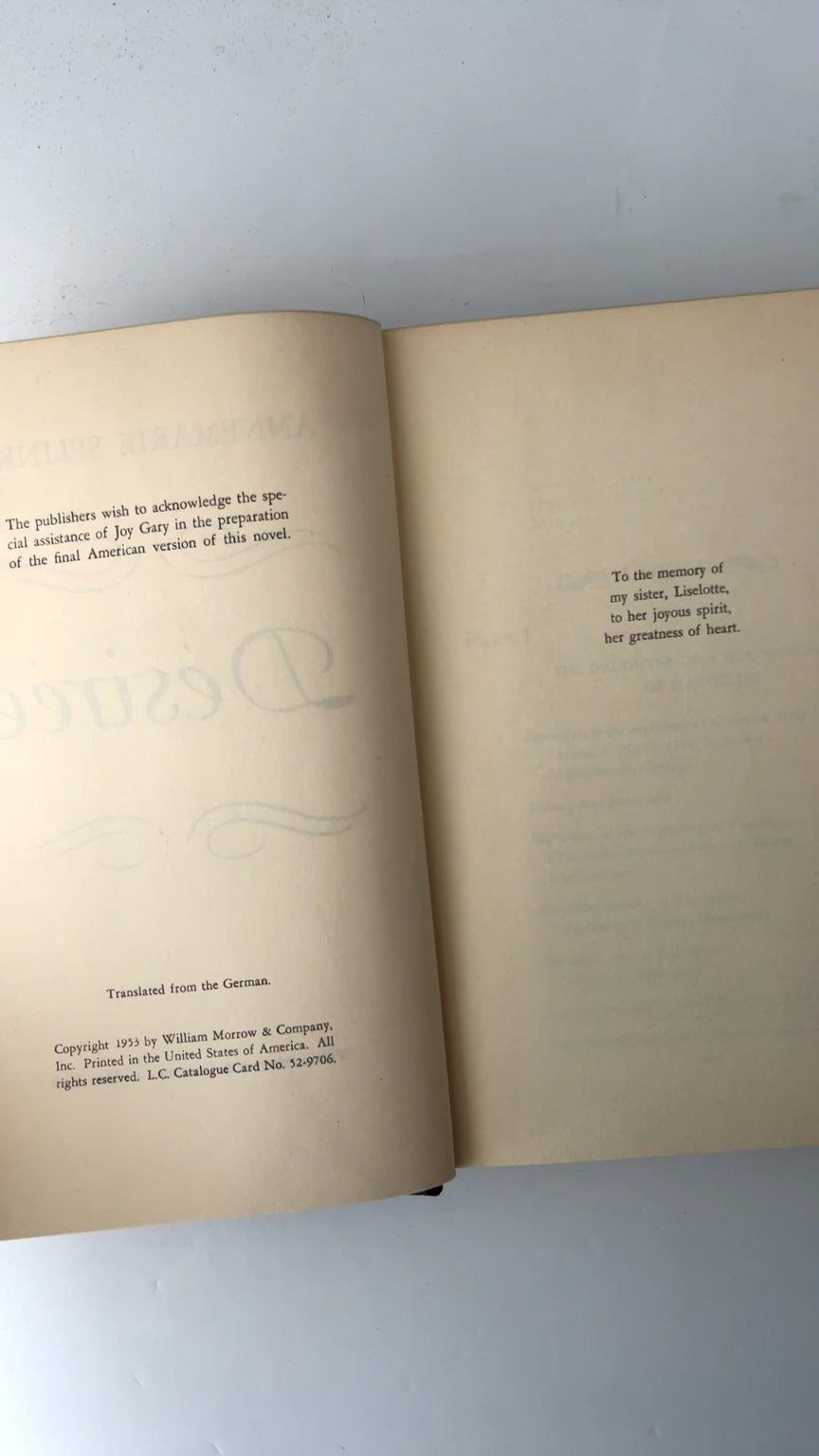 Désirée Annemarie Selinko 1953 William Morrow Illustrated Hardcover