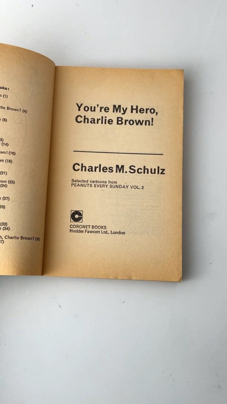 You're My Hero Charlie Brown Charles M. Schulz 1968 Coronet Edition