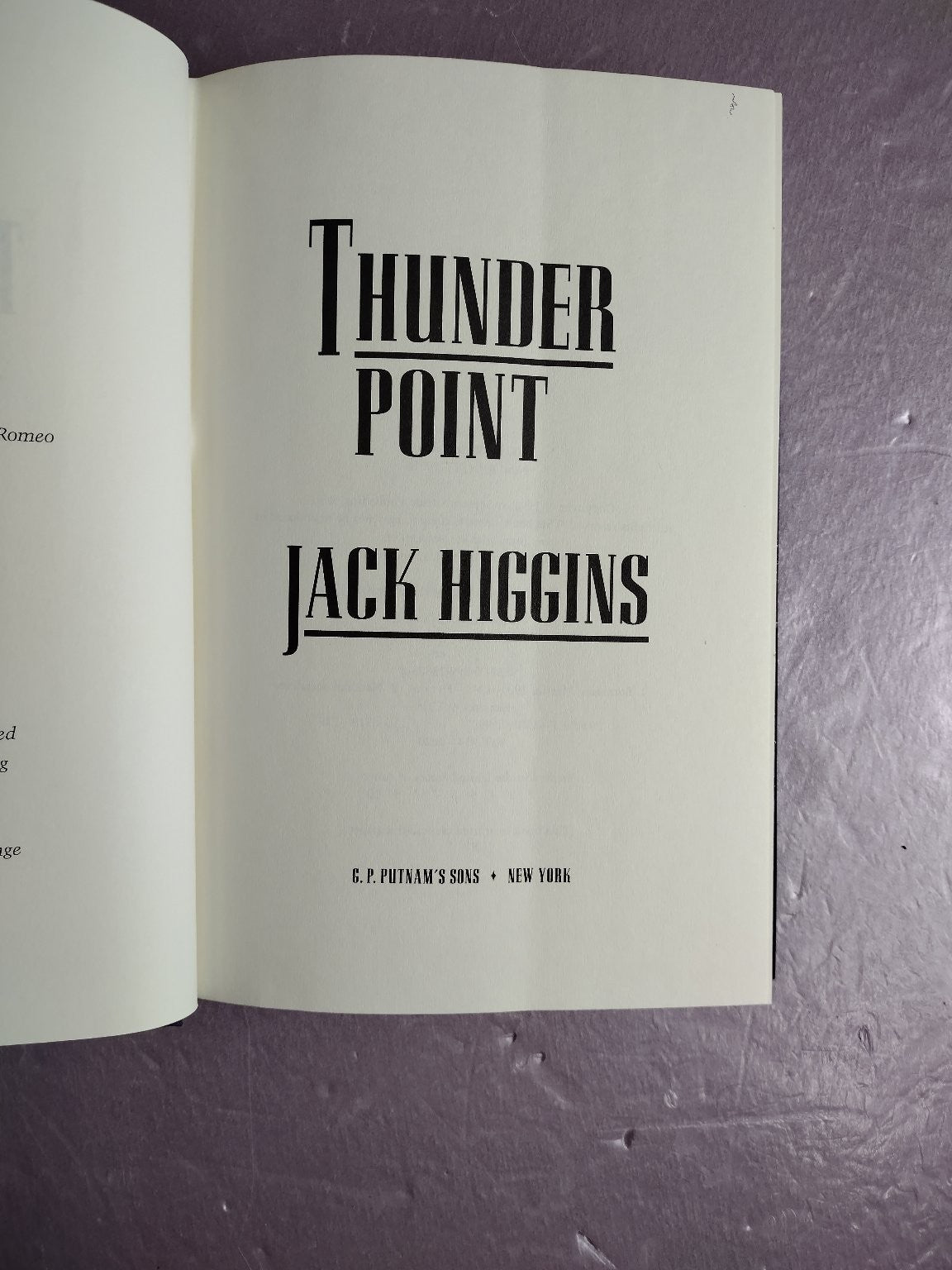 Thunder Point Jack Higgins 1993 First Edition WWII Thriller Putnam