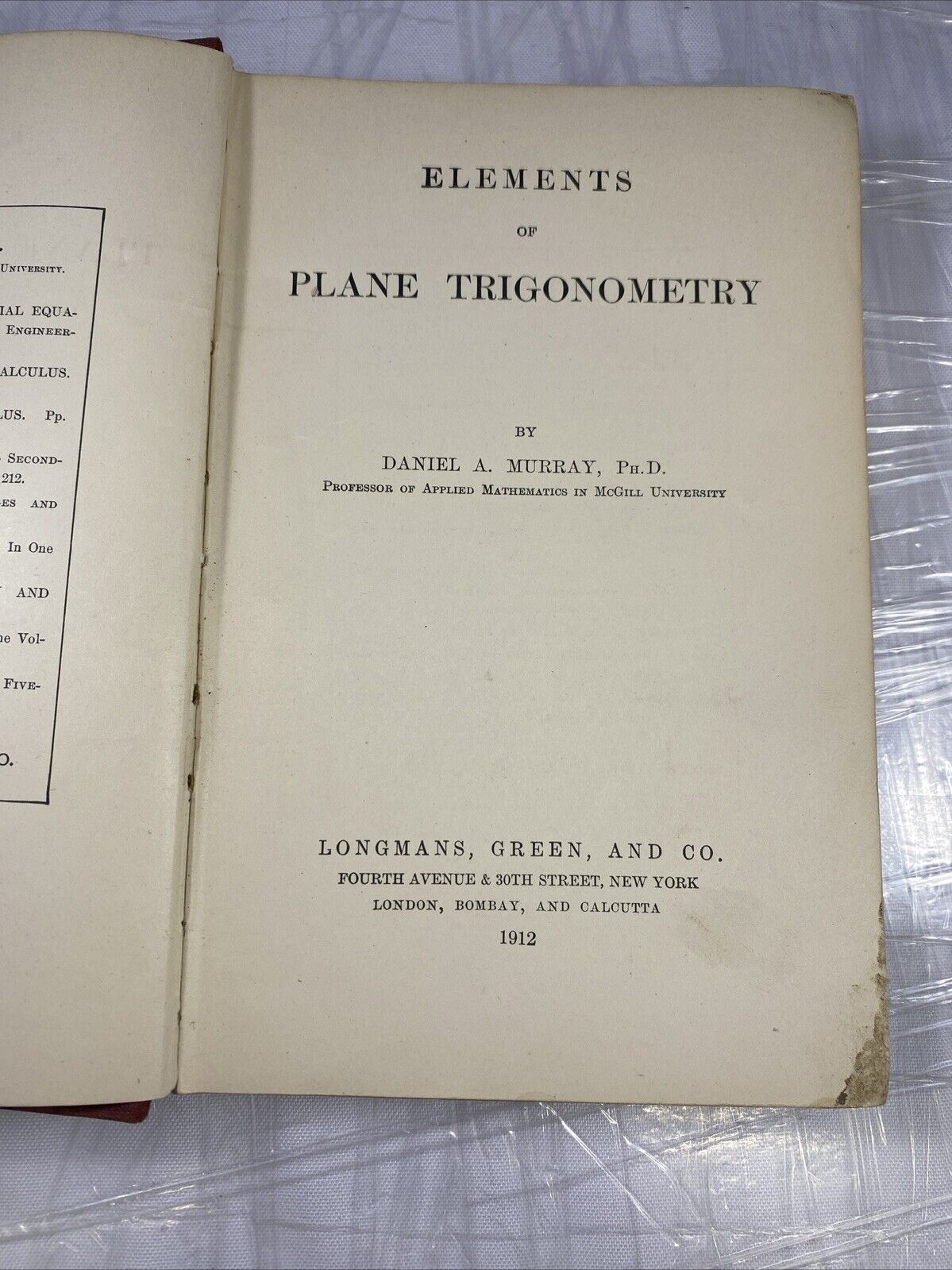 Elements Of Plane Trigonometry -Daniel Murray - 1912- Hardcover Antique Accptble