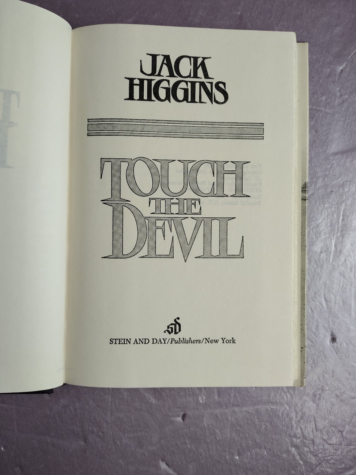 Touch the Devil Jack Higgins 1982 Thriller Espionage Stein and Day Hardcover