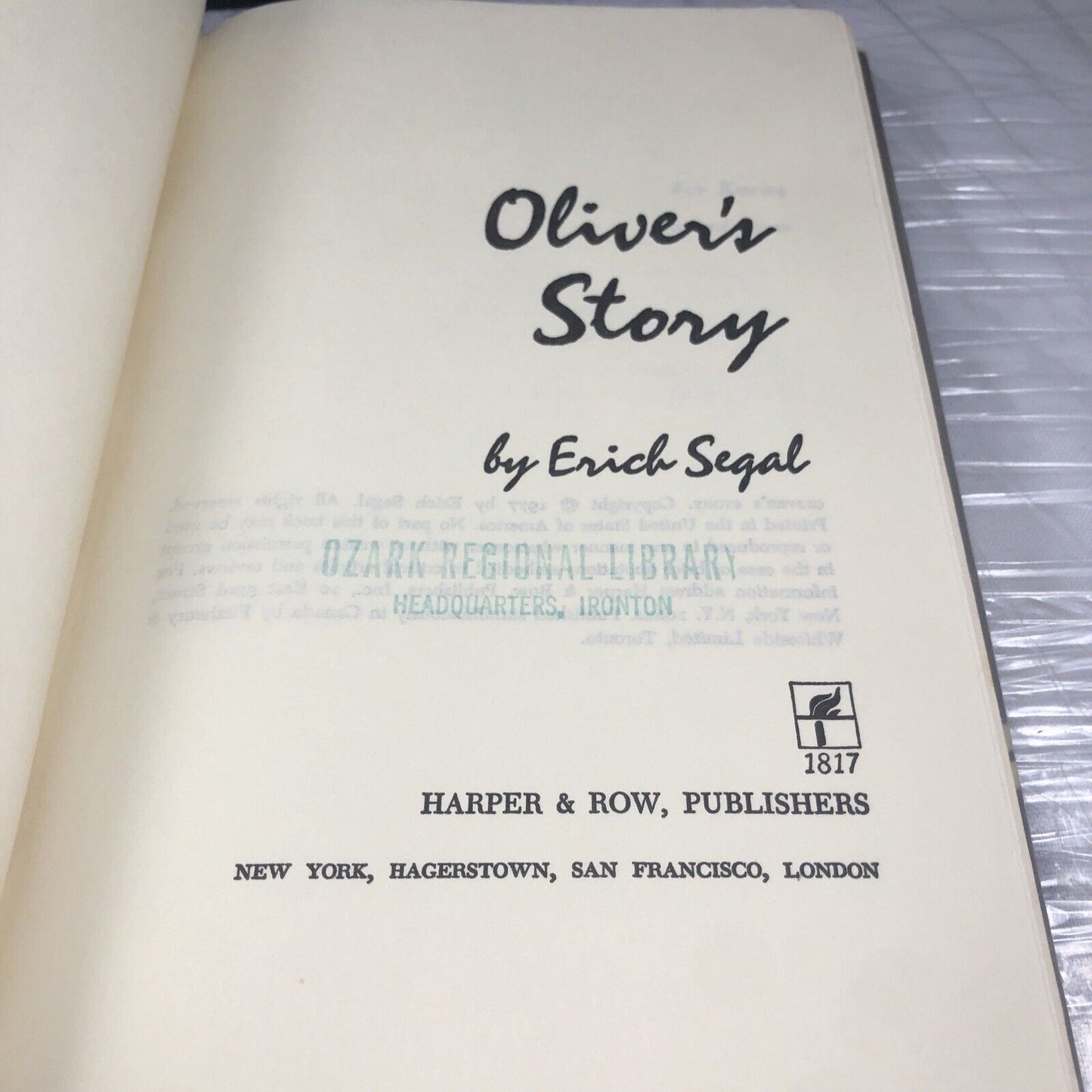 1977 Hardcover OLIVER'S STORY Sequel to Love Story Erich Segal Book Club Edition