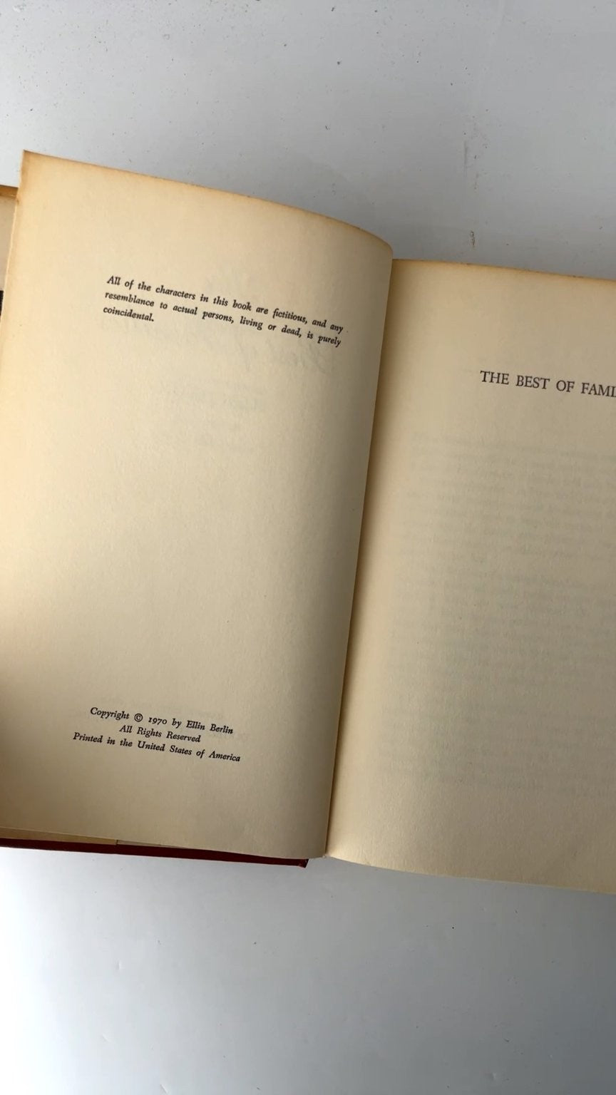 The Best of Families Ellin Berlin 1970 First Edition Book Club Novel