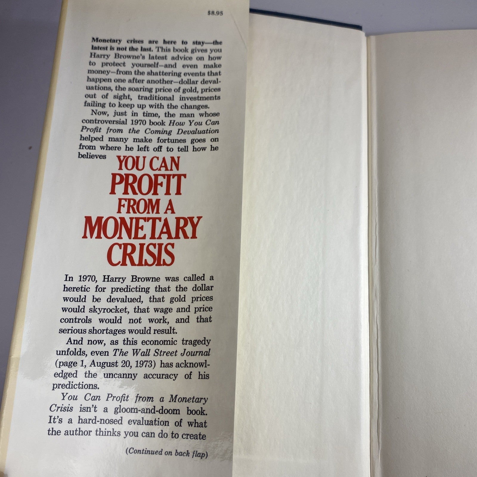 1974 Vintage Investing Finance Book "You Can Profit  From A Monetary Crisis"