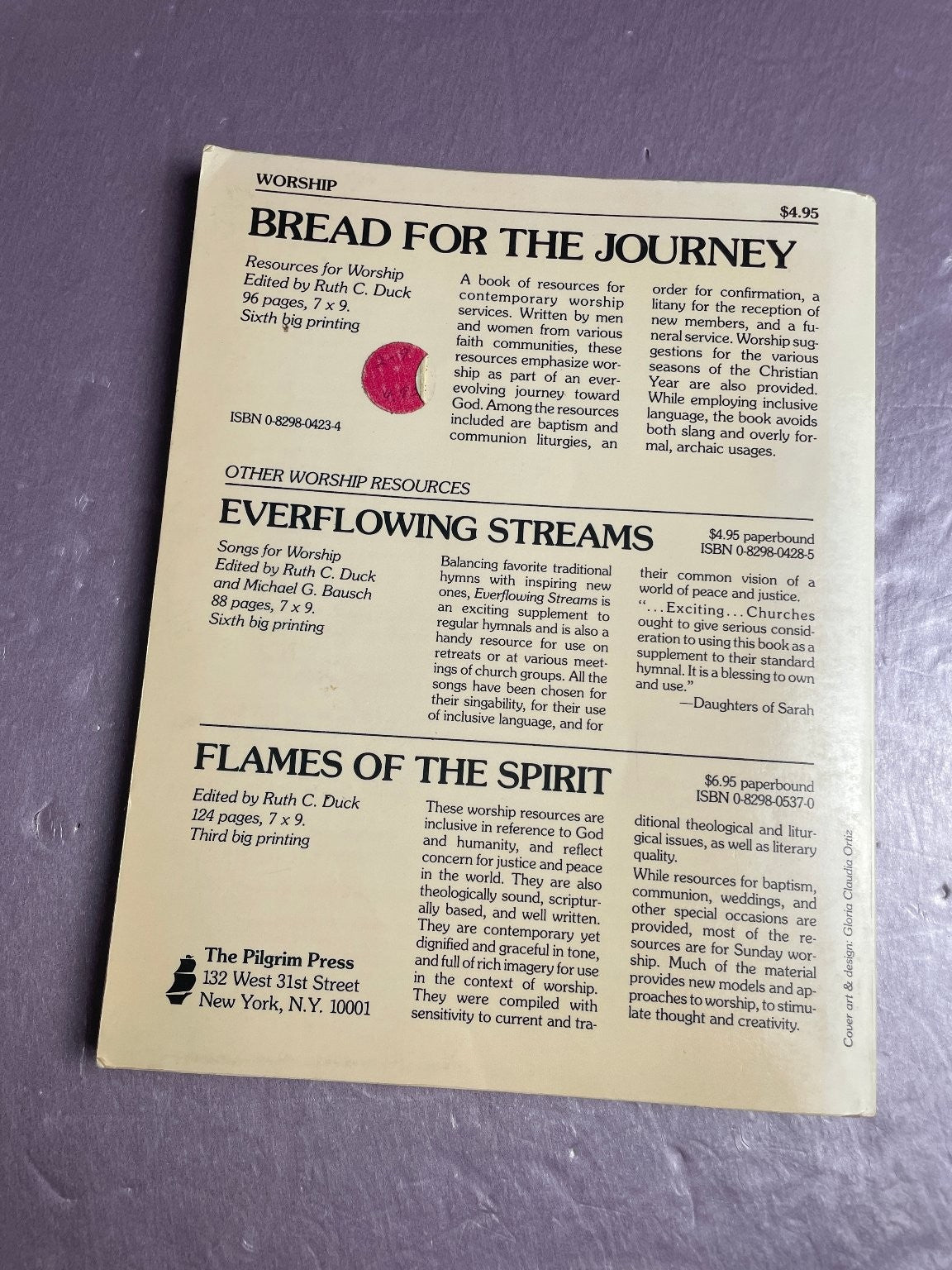 Bread for the Journey Ruth C. Duck 1988 6th Printing Worship Resources Pilgrim