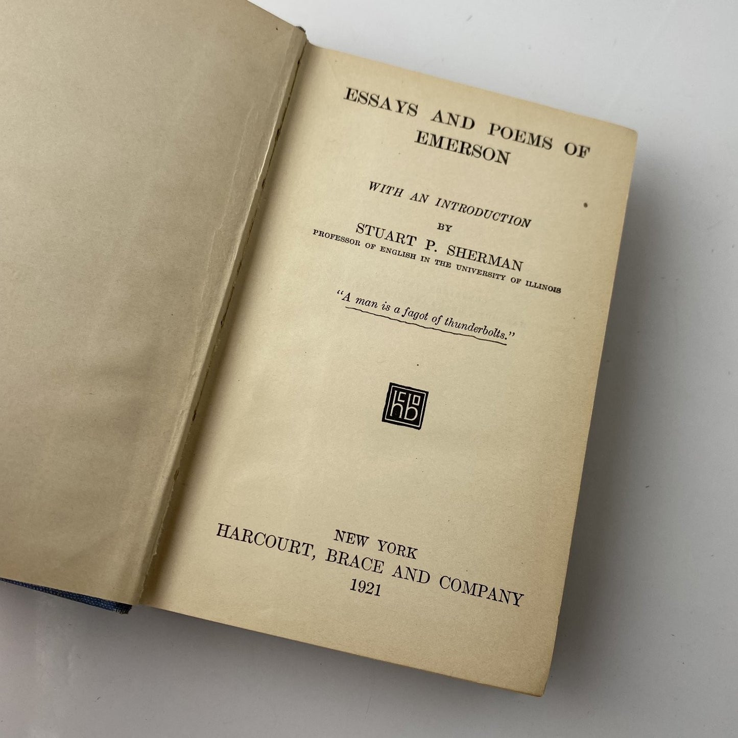 Essays and Poems of Emerson Stuart P. Sherman 1921 First Edition Harcourt