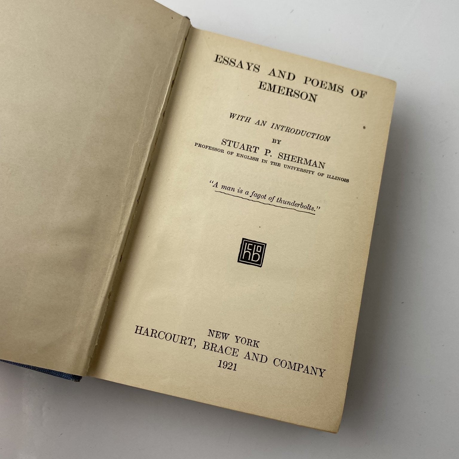 Essays and Poems of Emerson Stuart P. Sherman 1921 First Edition Harcourt