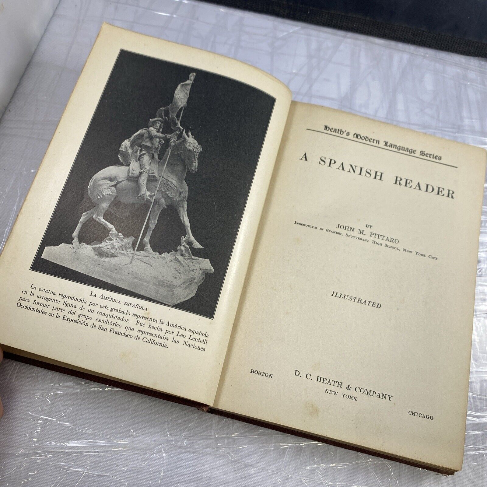 ANTIQUE Hardcover A SPANISH READER John M Pittaro 1919 Vintage Textbook Red