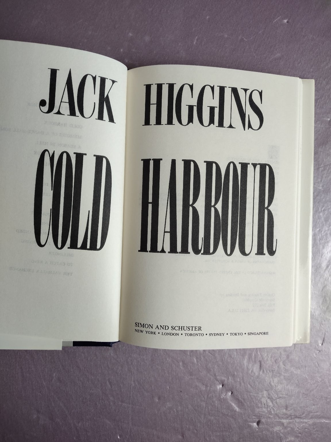 Cold Harbour Jack Higgins 1990 First Edition Thriller Simon & Schuster