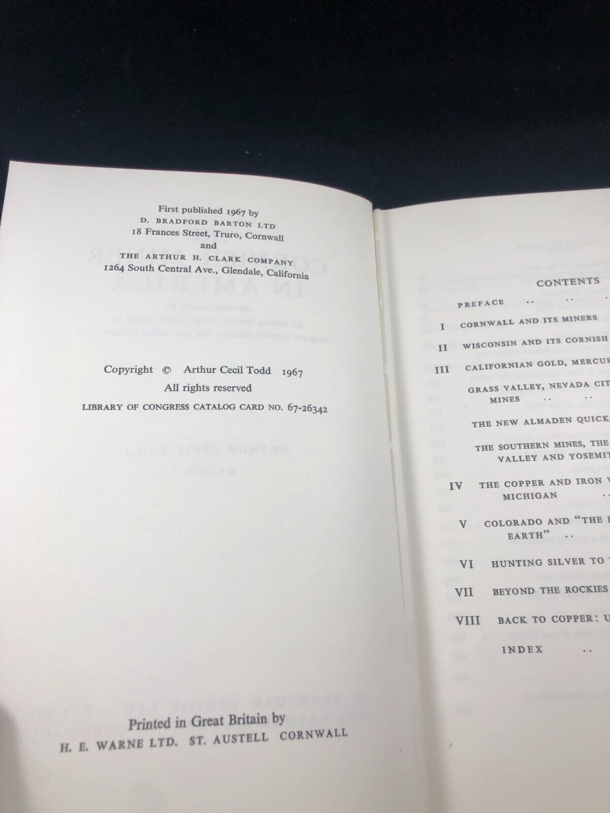 The Cornish Miner in America (Arthur Cecil Todd - 1967) 1st edition