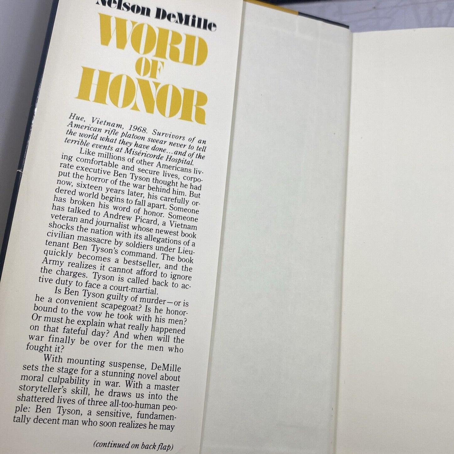Word of Honor by Nelson DeMille  1985 Vintage Hardcover Book 2nd Print Good