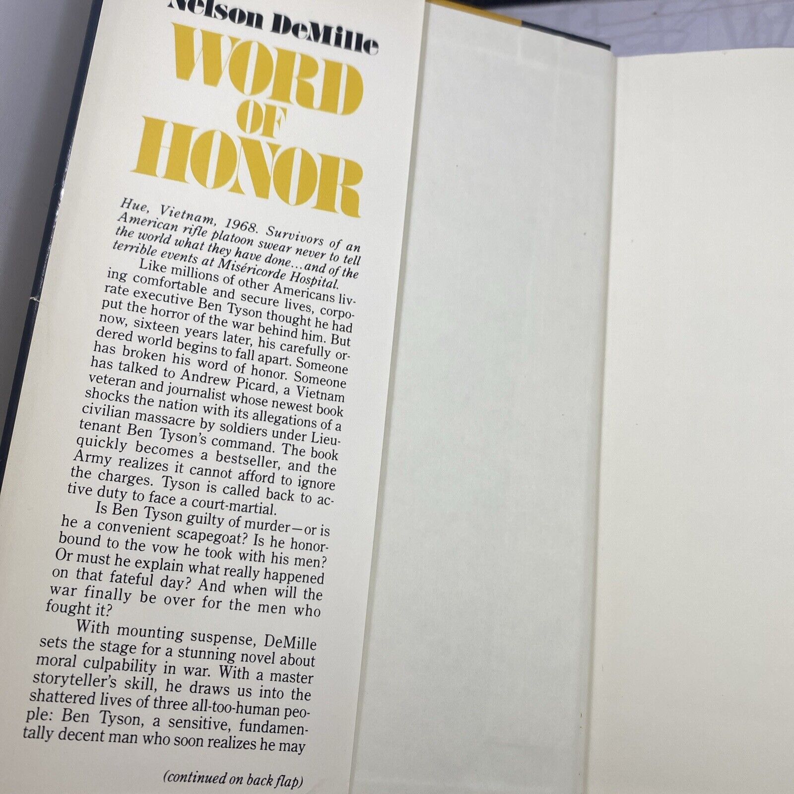 Word of Honor by Nelson DeMille  1985 Vintage Hardcover Book 2nd Print Good