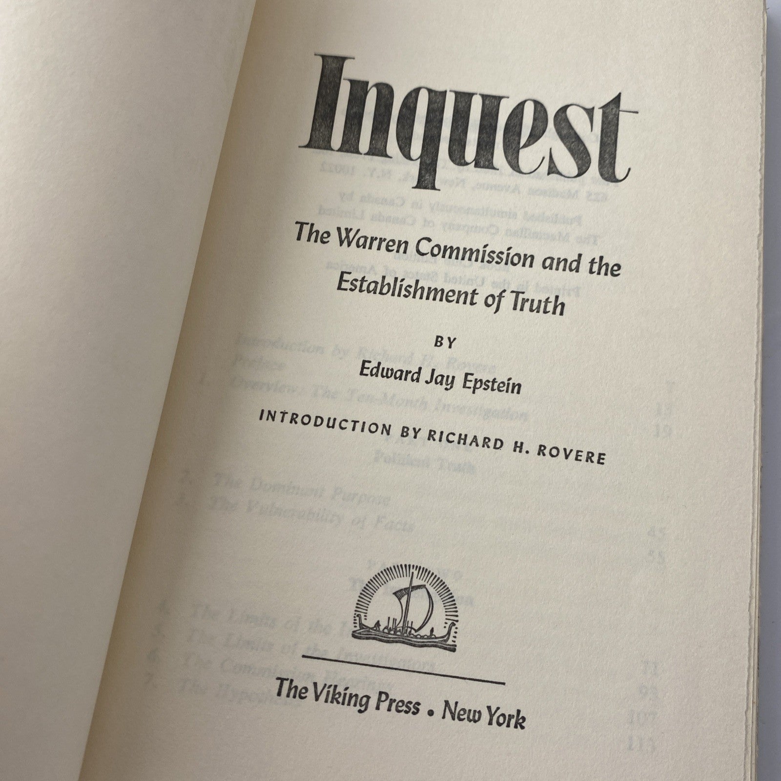 JFK Assassination - Inquest -  Edward J. Epstein - 1966 BCE 1st Vintage Hardcver