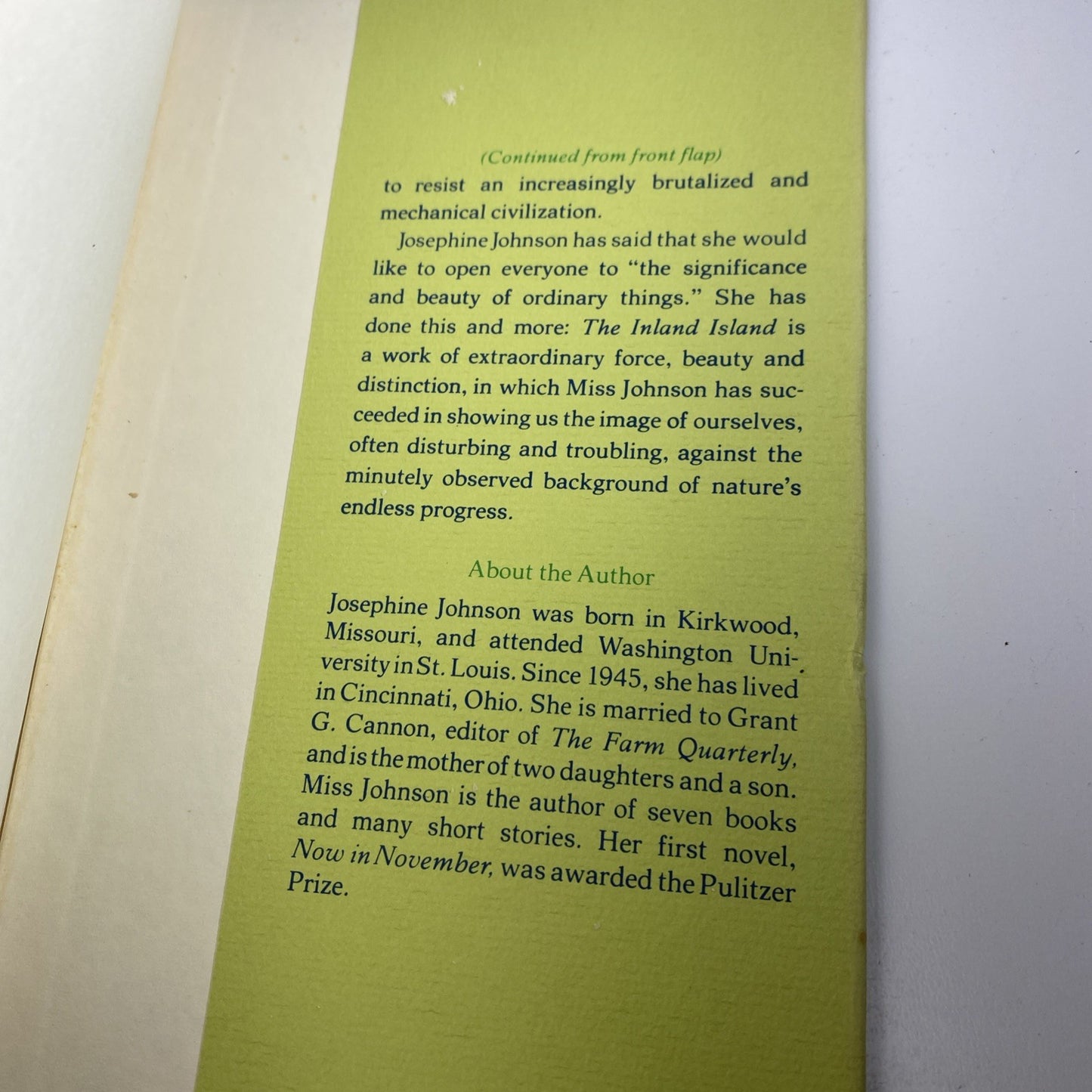 The Inland Island by Josephine W. Johnson 1969 1st Edition 4th Print w/ Jacket
