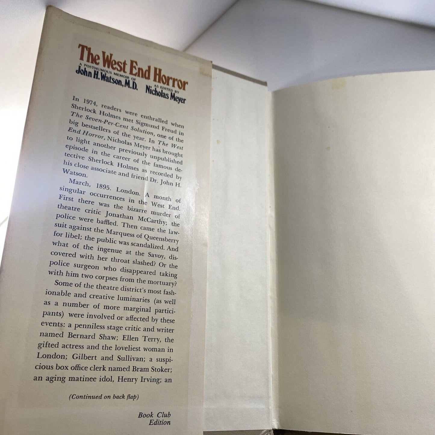 The West End Horror A Posthumous Memoir of John H. Watson, M.D. hardcover 1976