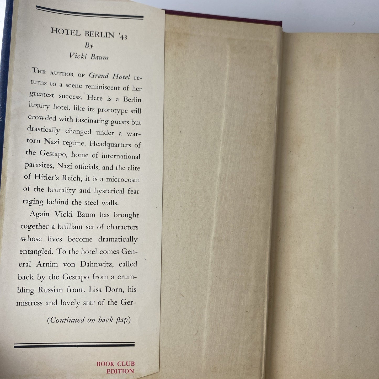 Hotel Berlin '43  (BCE) by Baum, Vicki Hardback Dust Jacket