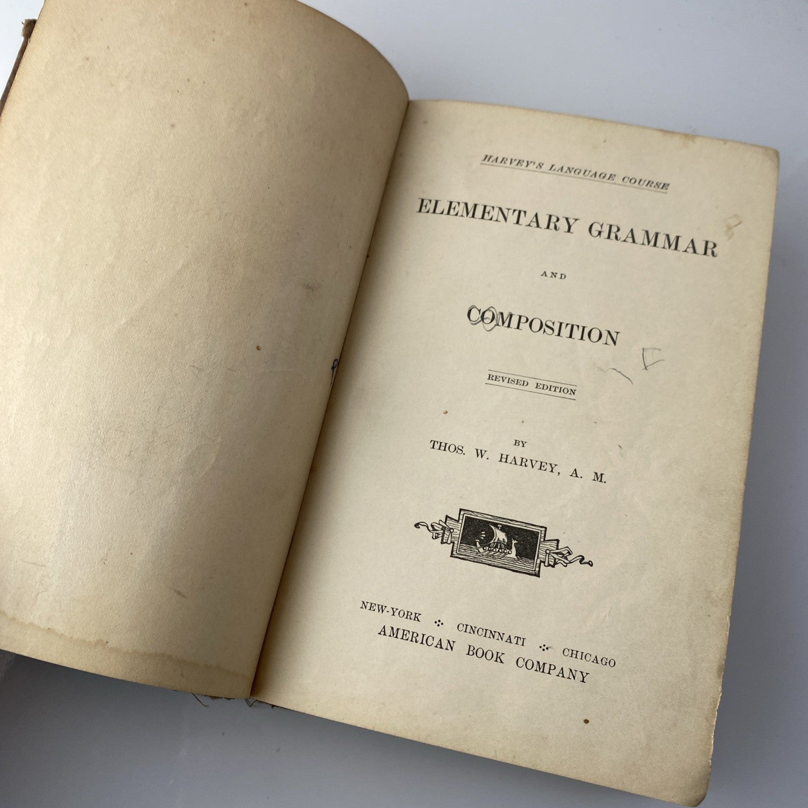 Harvey's Elementary Grammar and Composition Reader 1880 Antique Textbook English