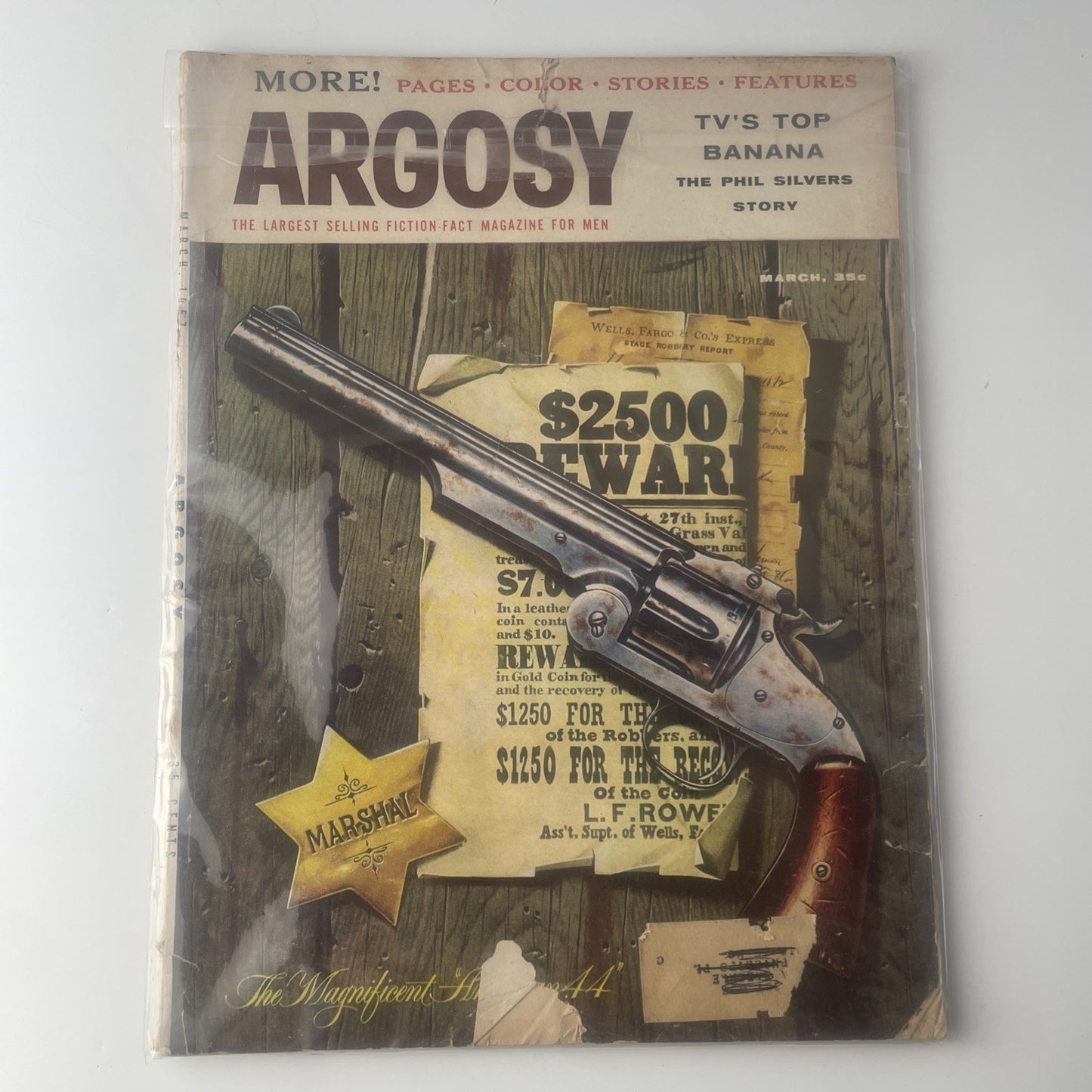 1957 MARCH ARGOSY MAGAZINE - THE MAGNIFICENT AMERICAN .44 COVER - SP 6187A