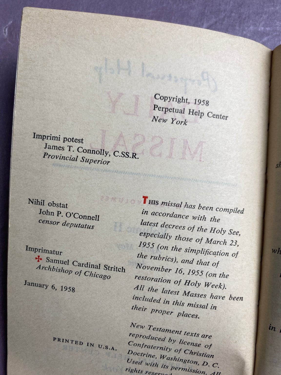 Perpetual Help Daily Missal Volume II 1958 Catholic Liturgy Prayer Book