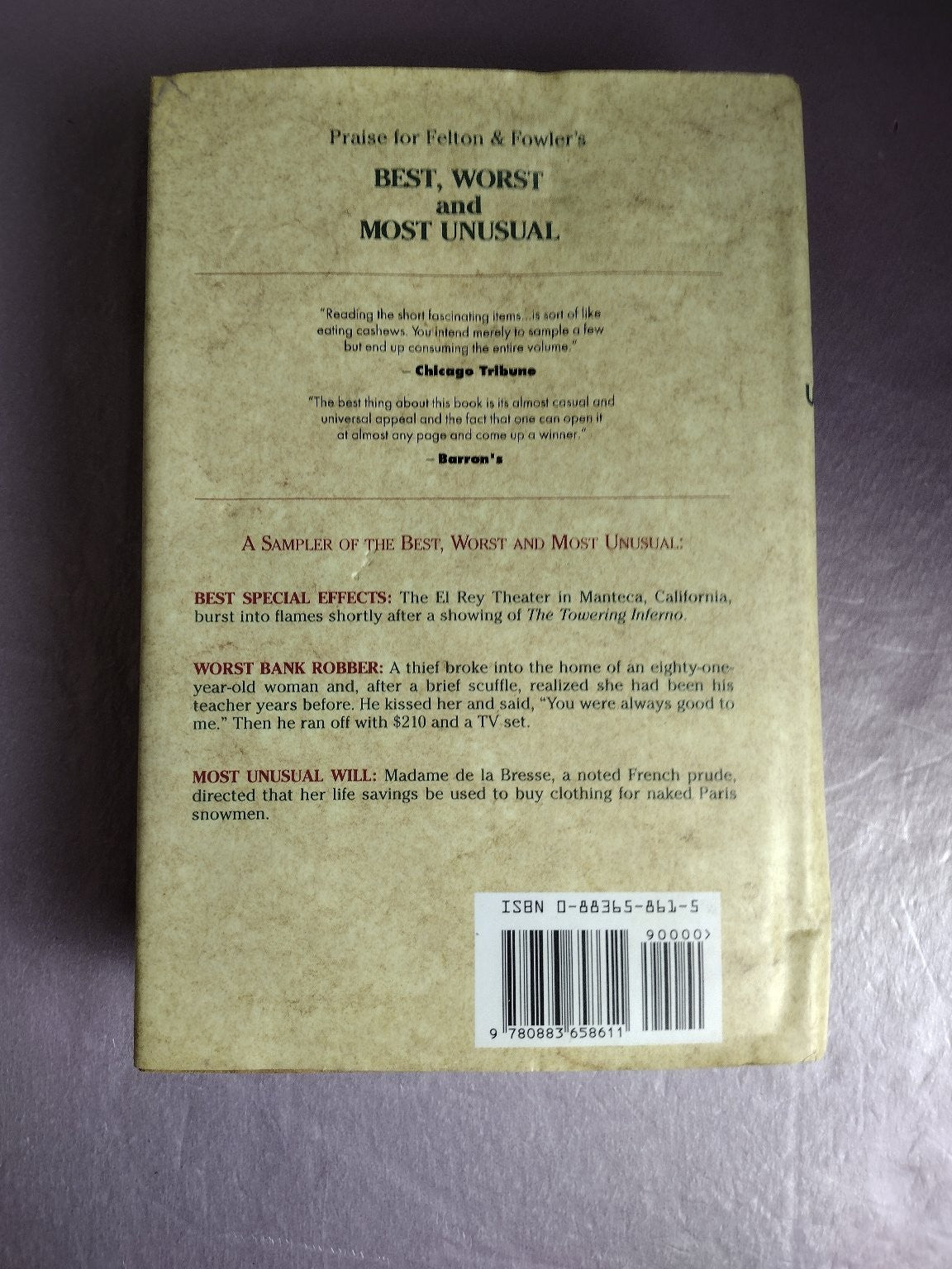 Best, Worst & Most Unusual Felton Fowler 1989 Galahad Books Nonfiction Hardcover