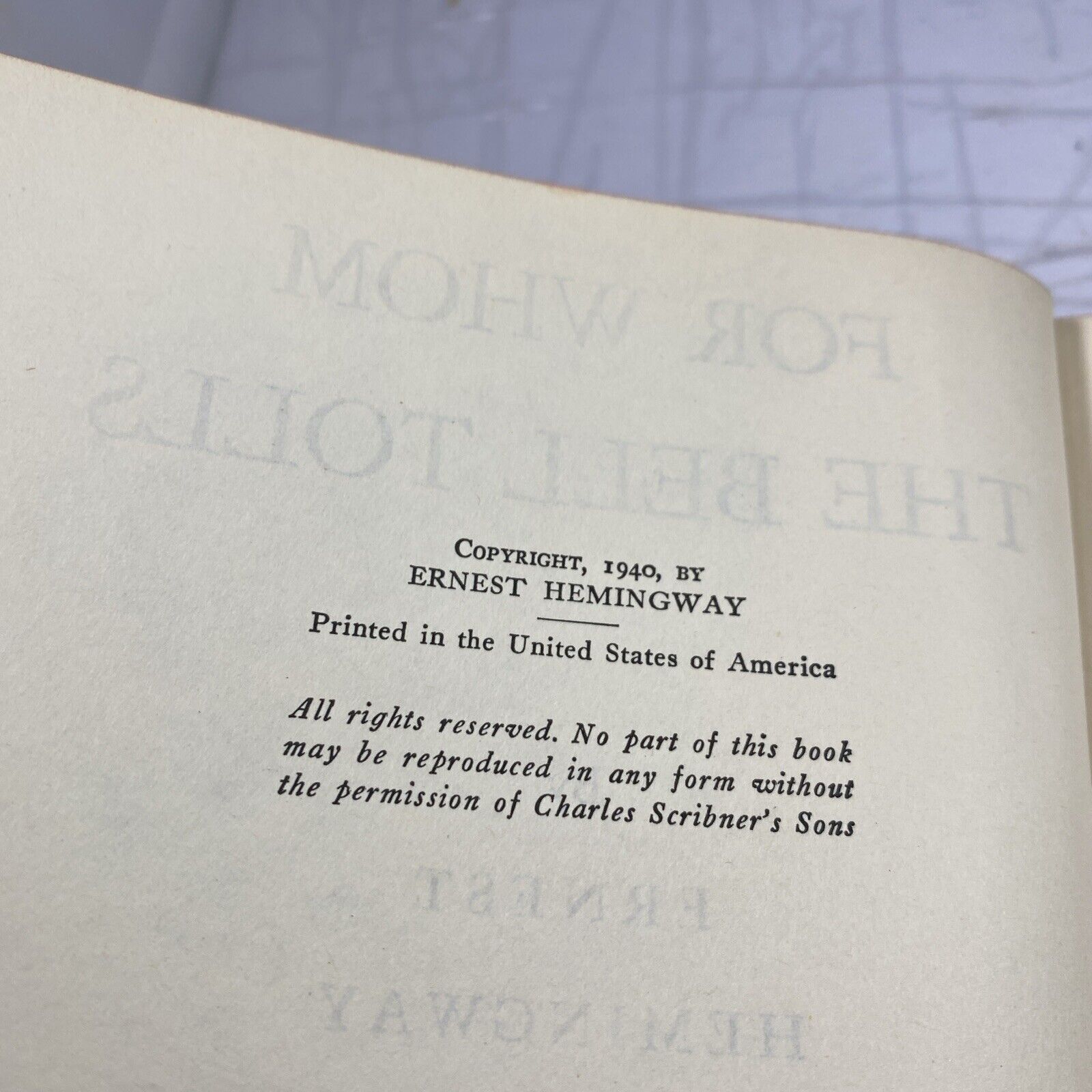 For Whom The Bell Tolls 1940 Hemingway Very Good Condition No DJ Black Cover
