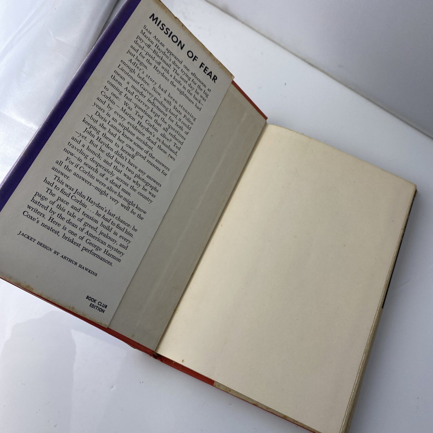 E1-48 Hardcover book MISSION OF FEAR George Harmon Coxe ALFRED A. KNOPF 1962