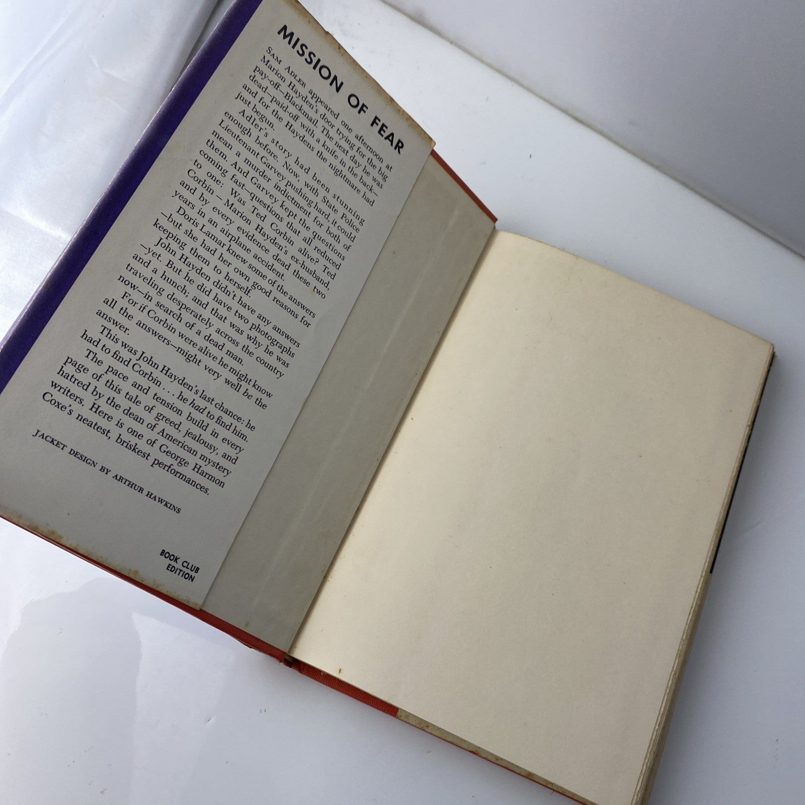 E1-48 Hardcover book MISSION OF FEAR George Harmon Coxe ALFRED A. KNOPF 1962