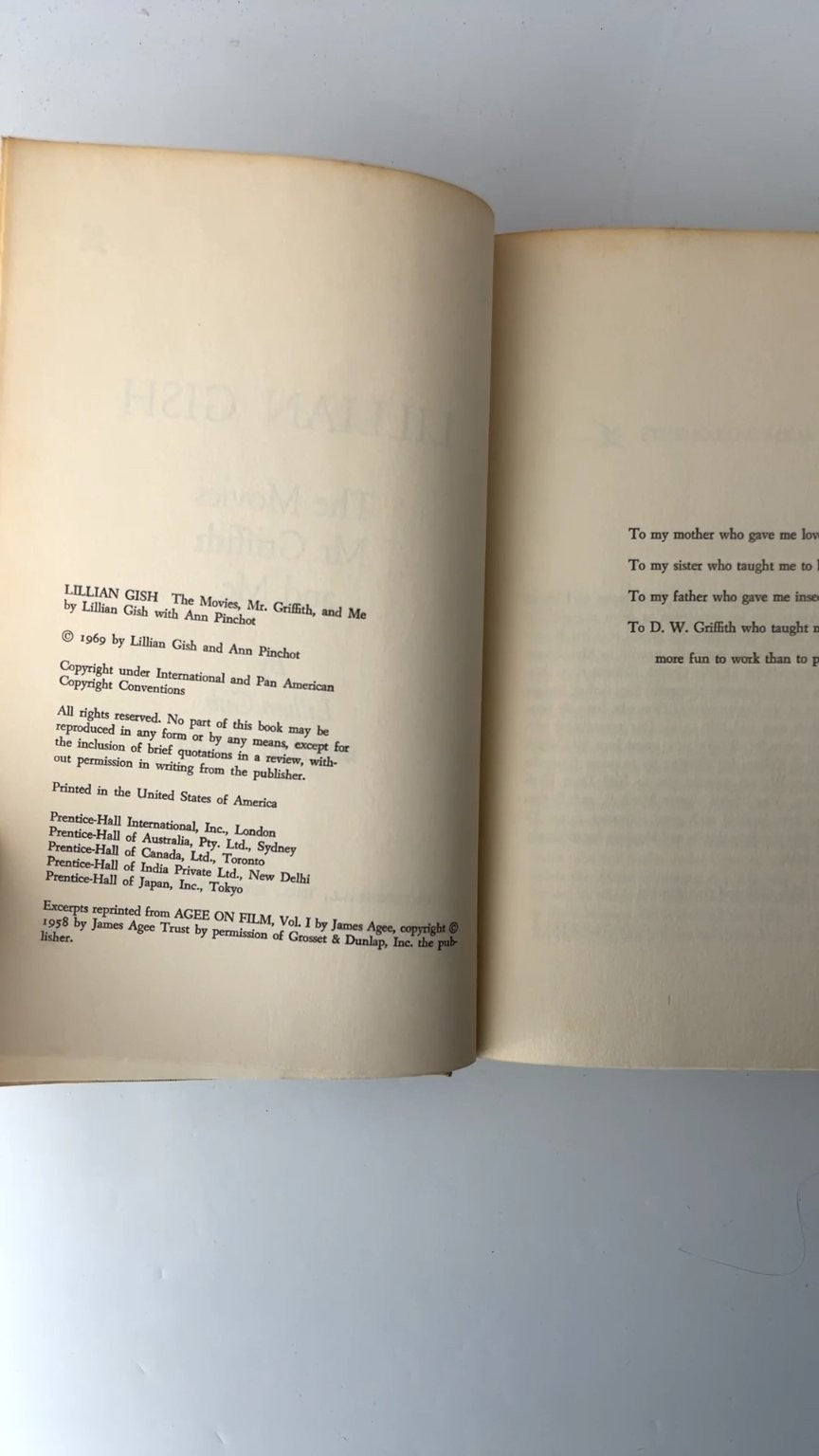 Lillian Gish The Movies Mr Griffith and Me 1969 First Edition