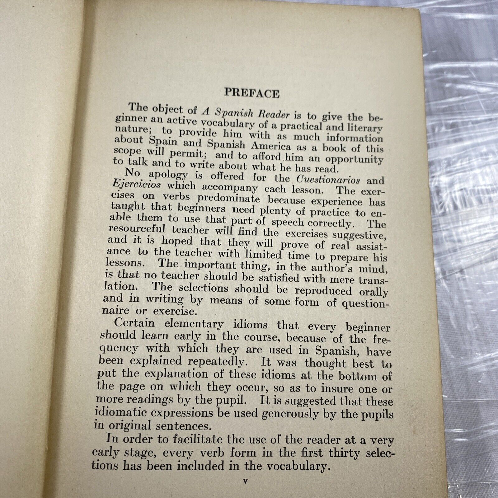 ANTIQUE Hardcover A SPANISH READER John M Pittaro 1919 Vintage Textbook Red