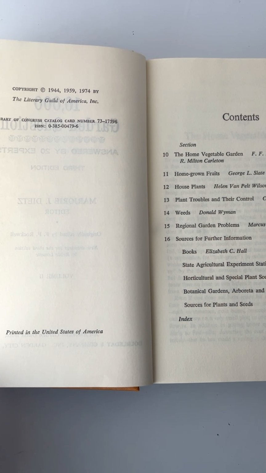 10,000 Garden Questions Marjorie J. Dietz Third Edition 1974 Illustrated