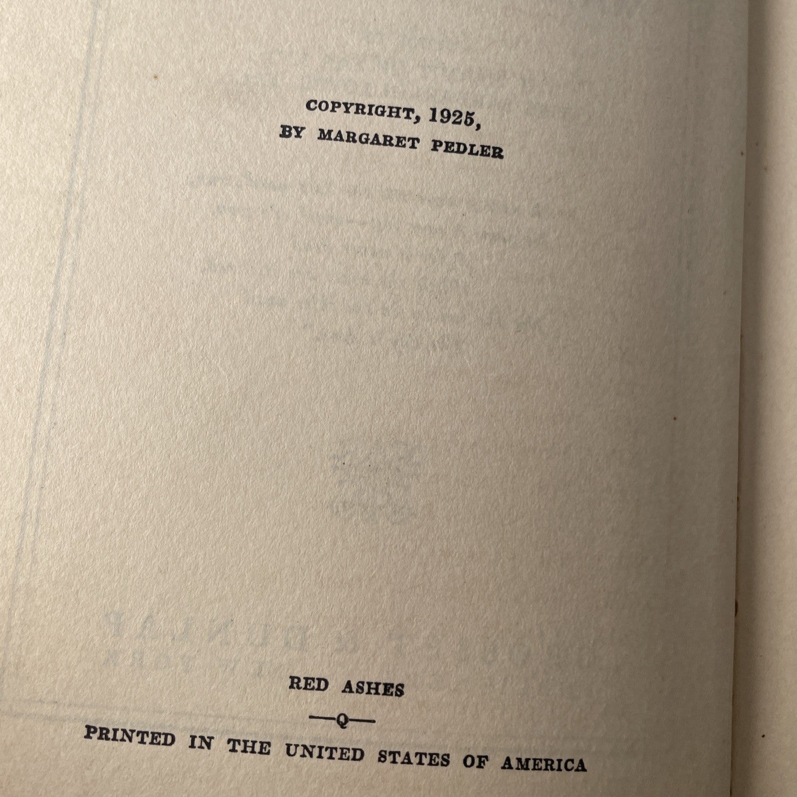 Antique 1925 Red Ashes by Margaret Pedler FIRST EDITION Grosset Dunlap Hardcover