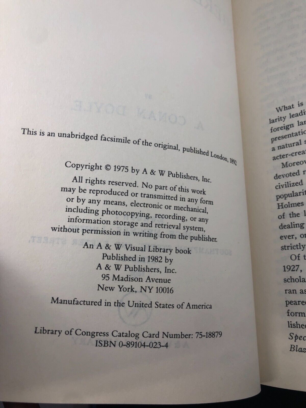 1975 The Adventures of Sherlock Holmes (1892 Facsimile) A. Conan Doyle